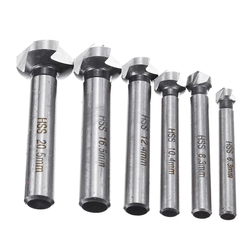 6 ชิ้น 6.3-20.5 มิลลิเมตร Chamfering End Mill เครื่องตัด 3 ขลุ่ยรอบ shank 90 องศา HSS Countersink ขัดเรียวเจาะบิต