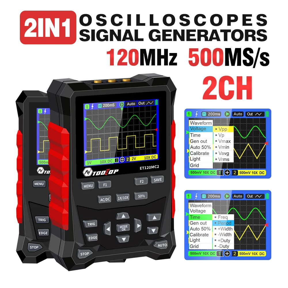 TOOLTOP 120 MHz 2CH Handheld Digital Oszilloskop Signal Generator 2 in 1 Tragbare Oszilloskop Automotive Test Werkzeuge ET120MC2
