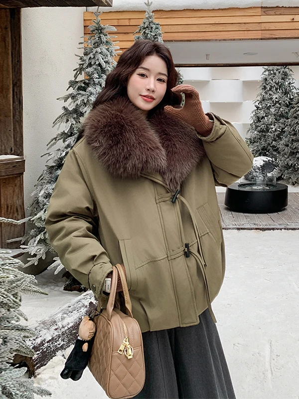 

Military een Parka Sle Women's Cotton Jaet ort Thiened Fce Lined Fur Collar Warm Winter Faion 2026 New Arrival