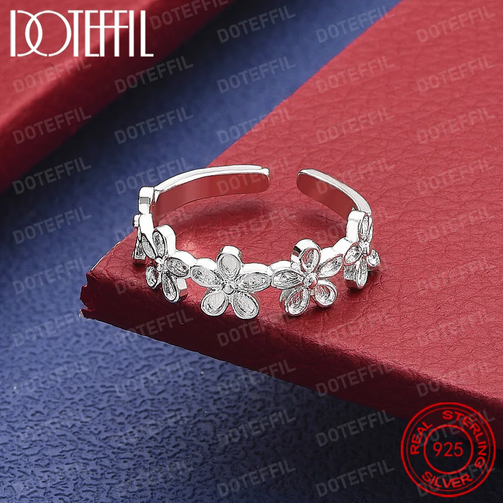 925 Sterling Silver Simple Flower Ring for Women Fashionable Attractive Accessory Jewelry