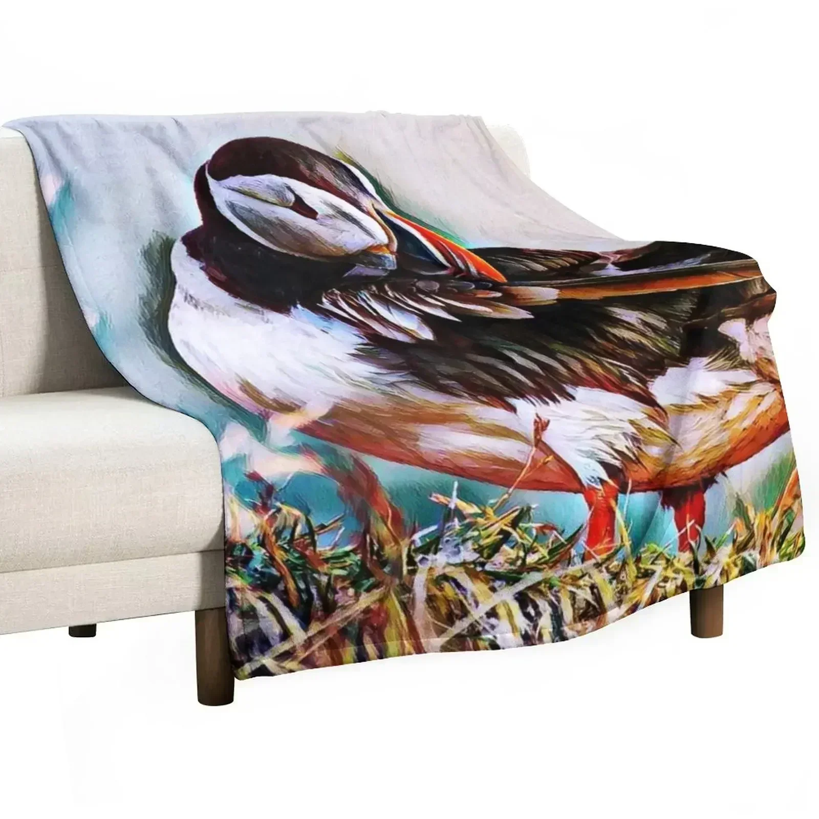 

Puffin Bird Abstract Painting Art Design Throw Blanket valentine gift ideas Winter beds Bed linens decorative Blankets
