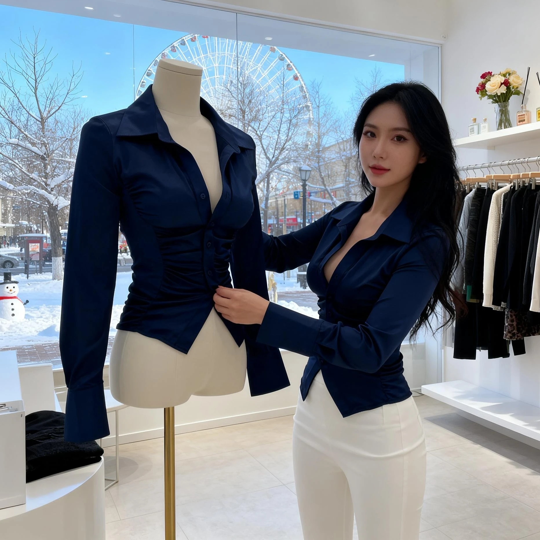 Dongda Gate Fashion Women's Shirt Sexy Slim Fit Long Sleeve Satin Single Button Collar Commuter Style Polyester Fiber