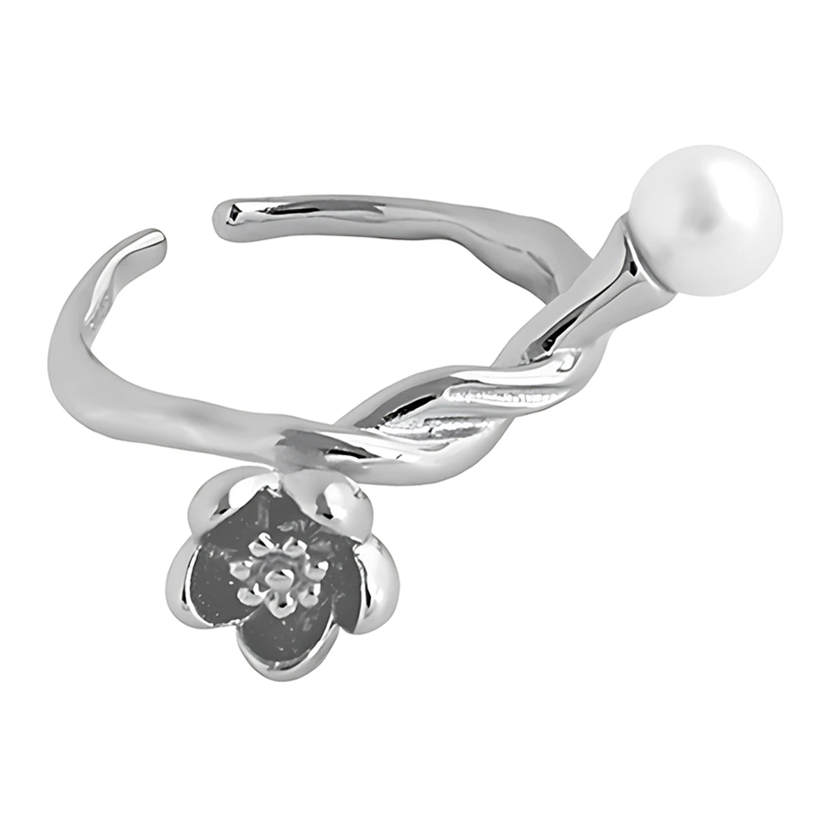

Fine Jewelry 925 Sterling Silver Flower Ring 18k Gold Plated Open Rings with Pearl Suitable for weddings and parties