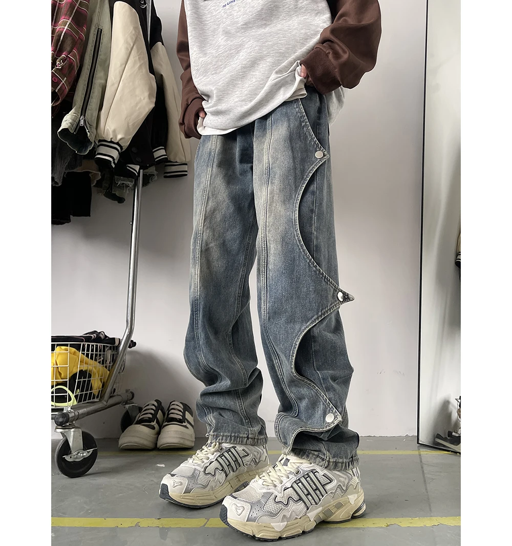 

Мужские джинсы в американском ретро-стиле, весенне-осенние, новые, с оригинальным дизайном, на пуговицах, прямого кроя, модные, повседневные