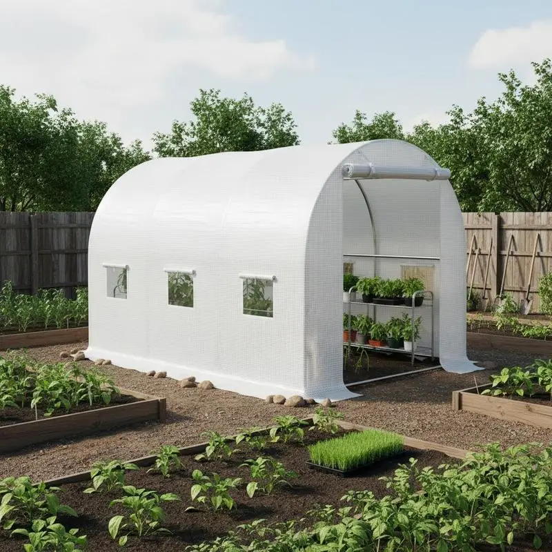

3 x 2 x 2m Greenhouse Replacement Cover ONLY Winter Garden Plant PE Cover for Tunnel Walk-in Greenhouse with Roll-up Windows Door Outdoor, White