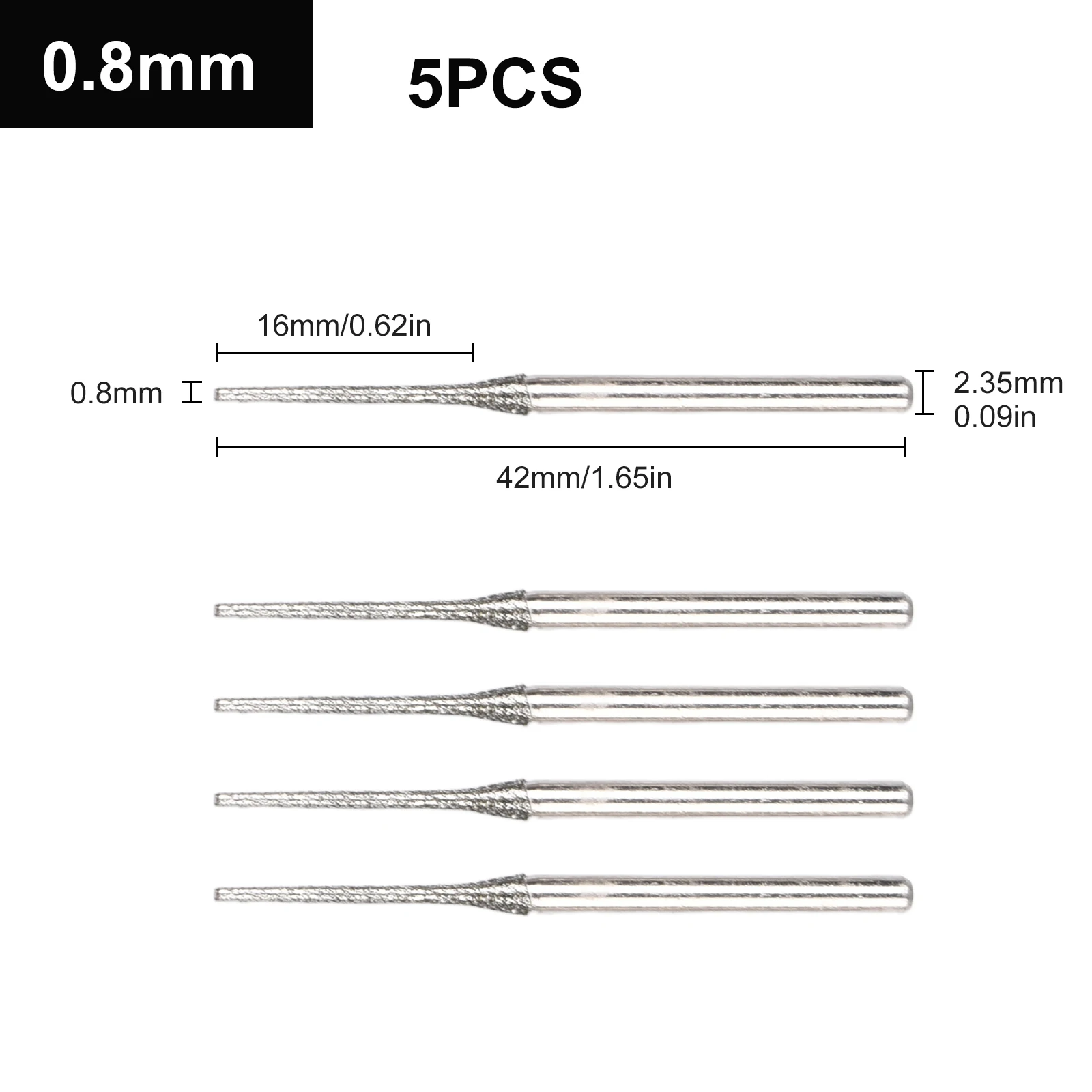 5 teile/satz Diamant schleif punkt Diamant bohrer Ultra long Bohrer 0,8mm-2,5mm Jade stein Schleif grat