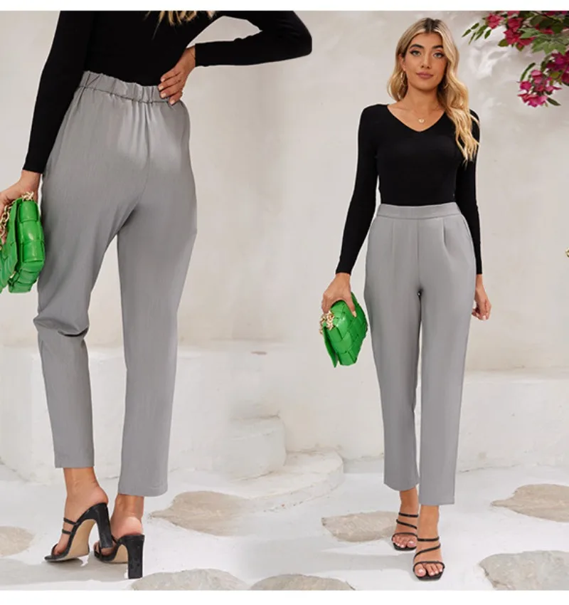 سراويل طويلة، سراويل نسائية فضفاضة غير رسمية عالية الخصر مستقيمة الساق