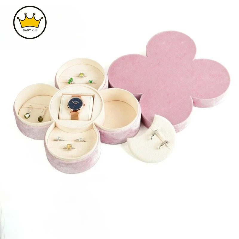 

Elegant Floral Jewelry Box Organizer PU Leather Velvet Lined Ring Earring Necklace Storage Case Travel Gift for Women