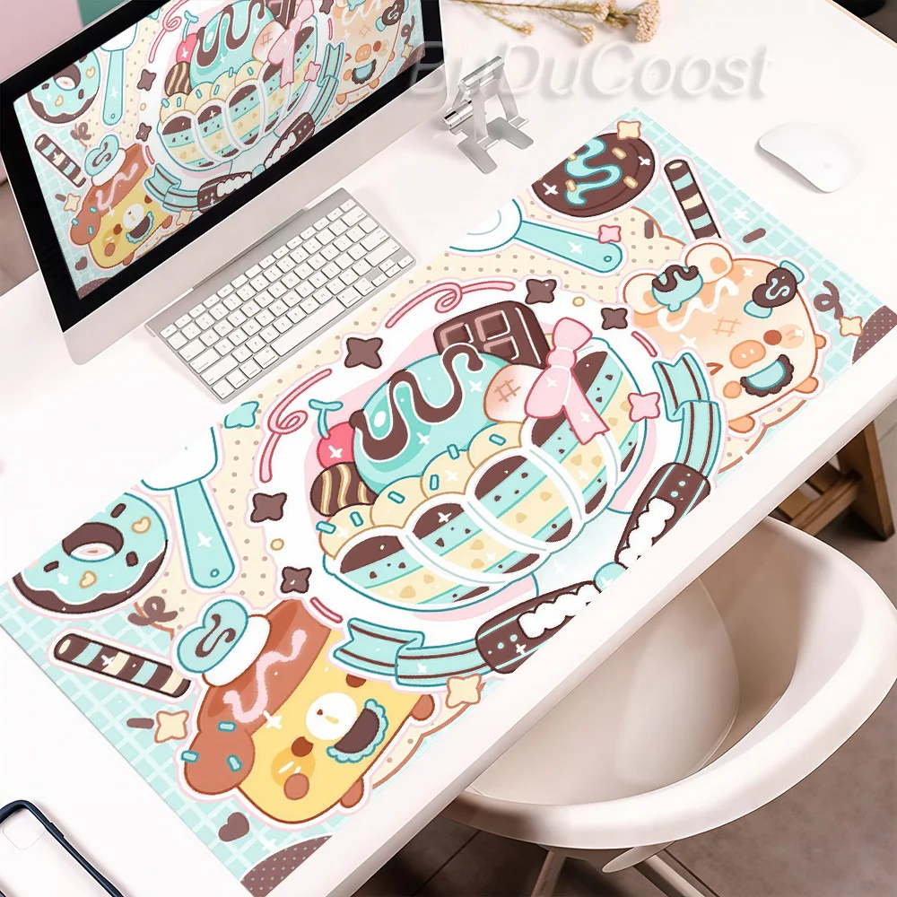 HD Mint Green Chocolate Cake Y2K Mouse Pad PC Gamers Mechanical Keyboard Deskmat Rubber Washable Non-Slip Locking Edge Tablepad