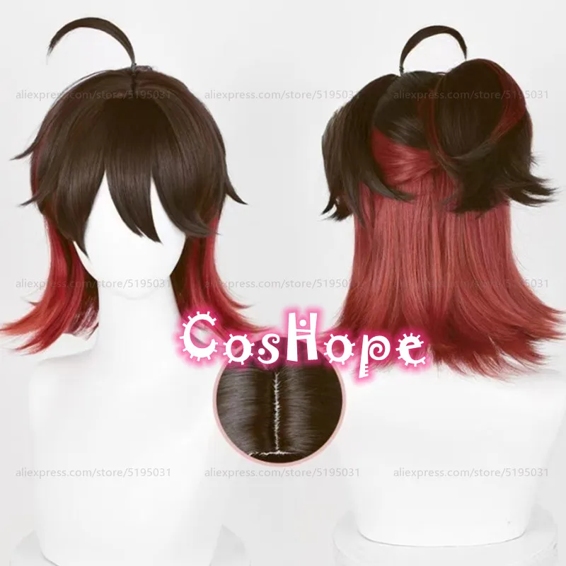 Gaming Cosplay Wig 34cm Short Wig With Ponytail Brown Wig Cosplay Anime Cosplay Wigs Heat Resistant Synthetic Wigs