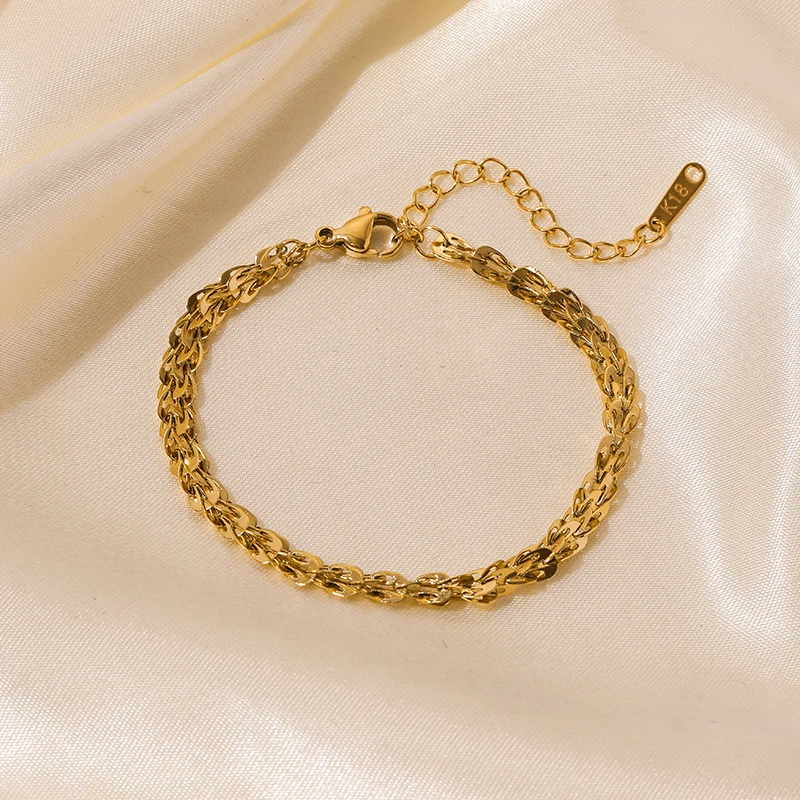 EILIECK 316L Edelstahl Metall Goldfarben Leichte Kette Halsketten Armband Set für Frauen Neuer Trendschmuck Halskette Bijoux Geschenk – Detail 10