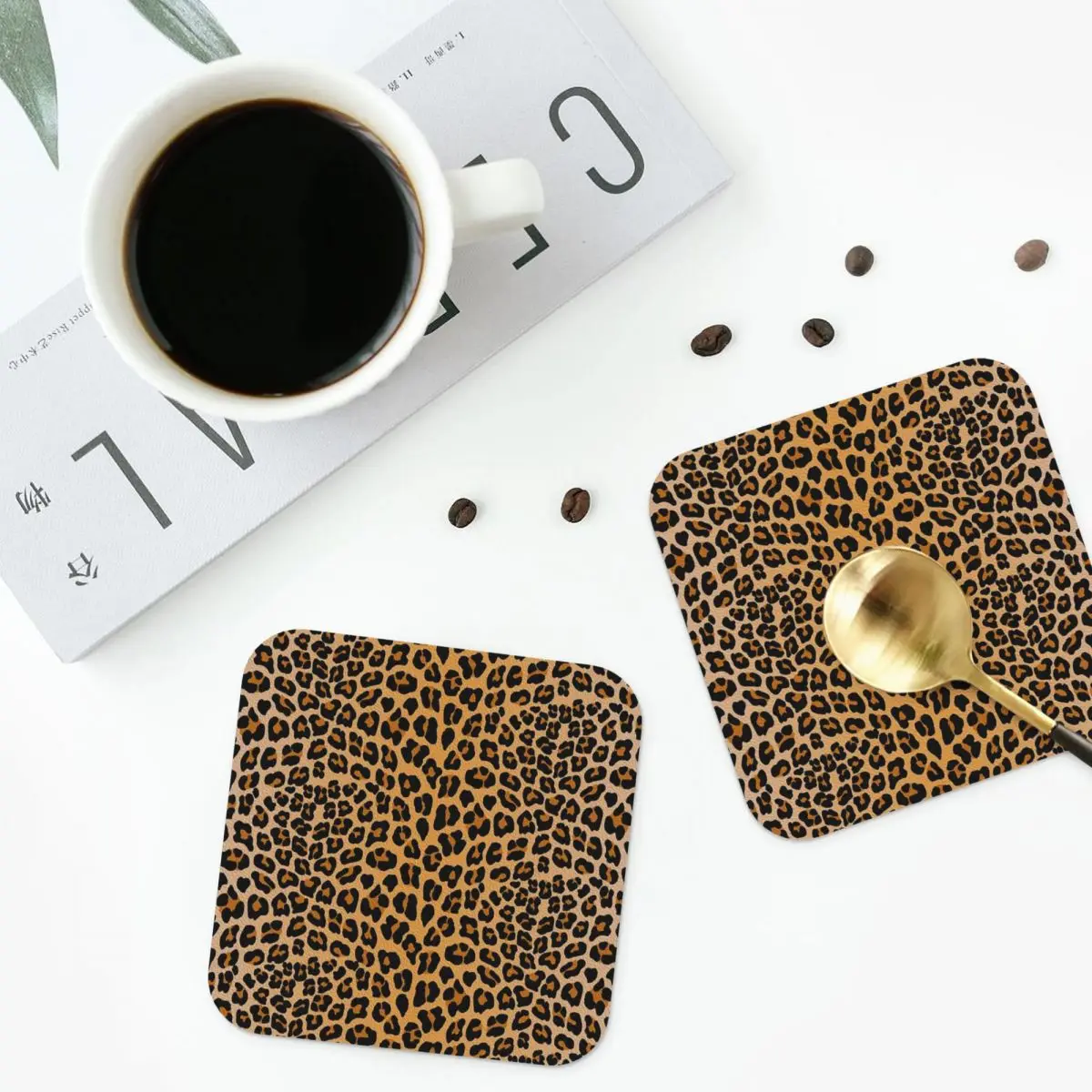 Leopard Print Coasters Kitchen Placemats Non-slip Insulation Cup Coffee Mats For Decor Home Tableware Pads Set of 4