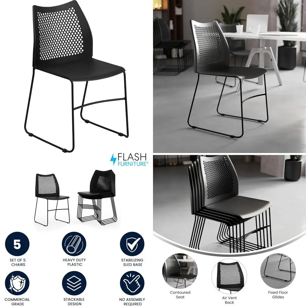 كراسي الردهة المحيطة من سلسلة Hercules من Flash Furniture: ظهور على شكل قرص العسل بفتحة تهوية لمقعد مكتب مريح وقابل للتكديس