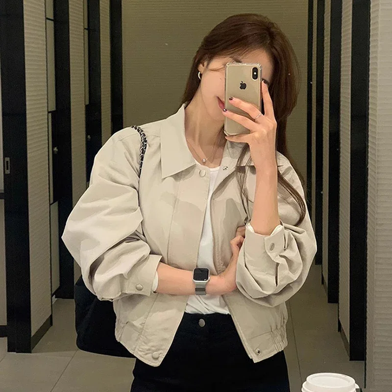 

Women Jacket Korea Summer Jacket Chic Y2k Clothing Temperament Lapel Thin Loose Vintage Casual Small Long Sleeve Outerwears 2024