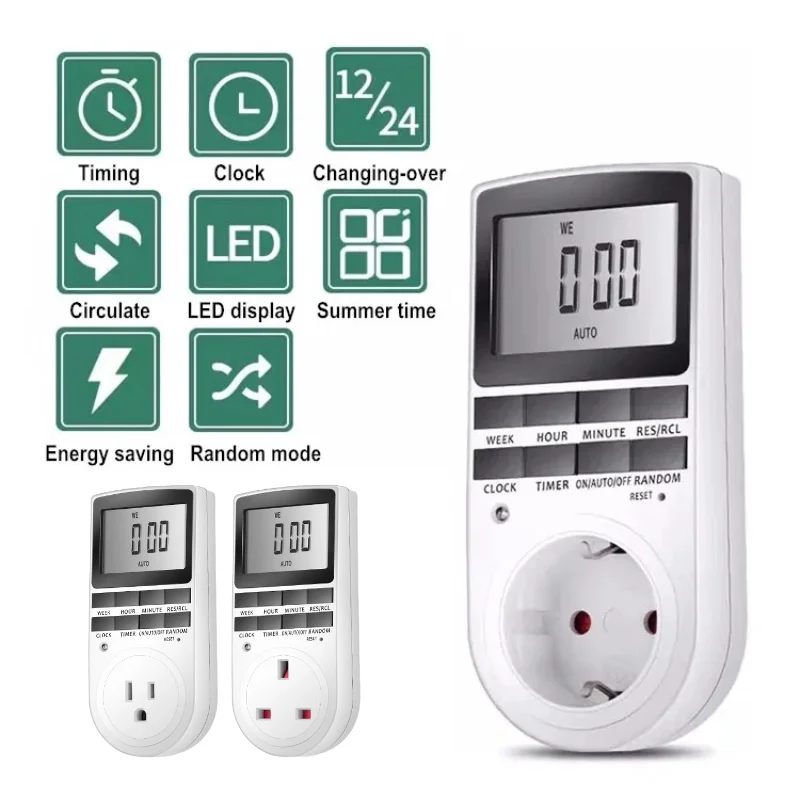 

Electronic Digital Timer Switch 24 Hour Programmable Timing Socket AC 220V Kitchen Timer Outlet Time Control EU UK US Plug