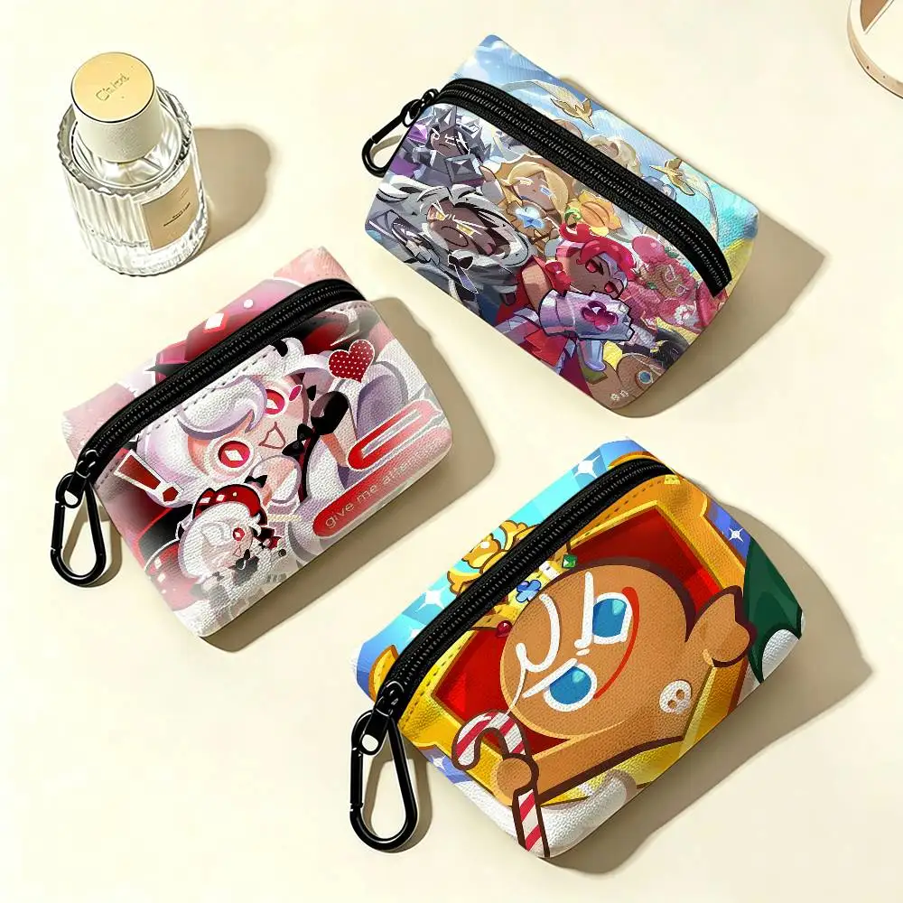 Game C-Cookie Run K-ingdom Portable Oxford Cloth Coin Purse Alloy Carabiner Hook Small Zipper Pouch For Backpack Belt Daily