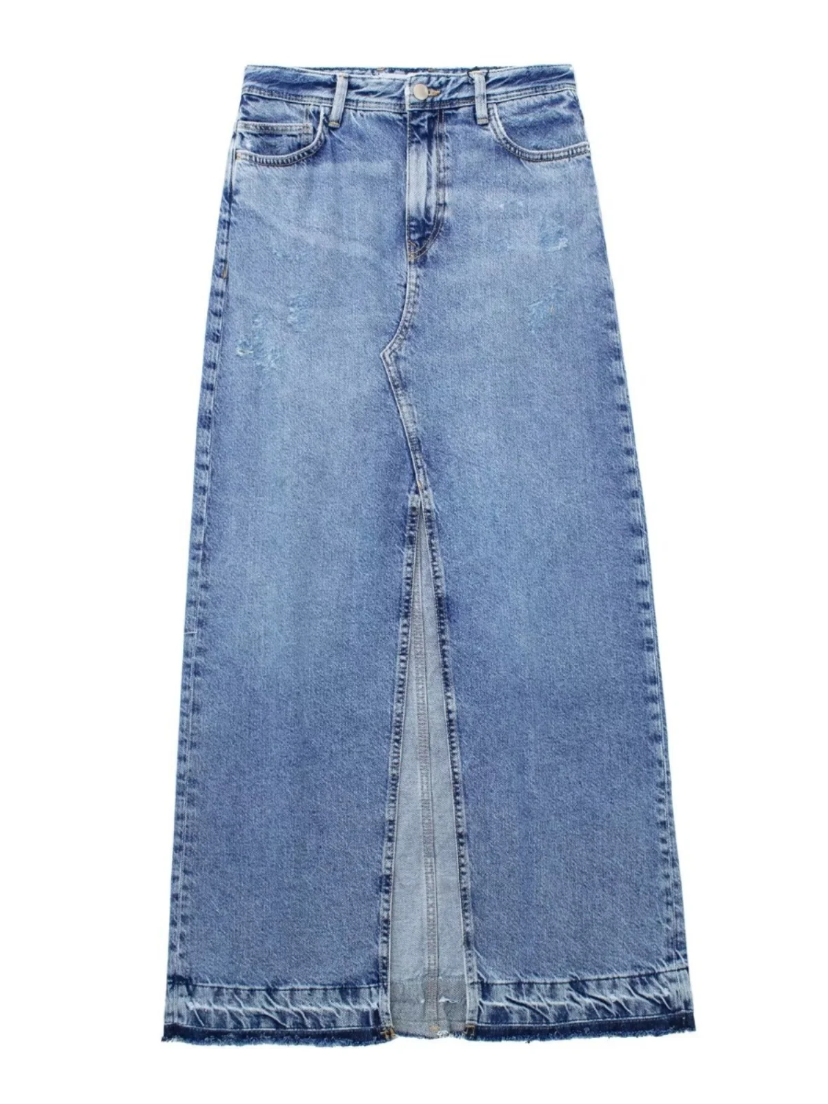 

Mid-Length Denim Skirt Women's High Waist Front Split Street Sle f Body Skirt Other Material 00% Summer 2023