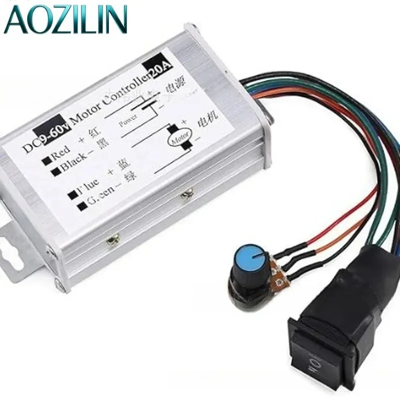 AOZILIN For 20A DC Motor Speed Controller Forward Reverse PWM Control Board 12V 24V 36V 48V 60V Pulse Width Modulation Driver