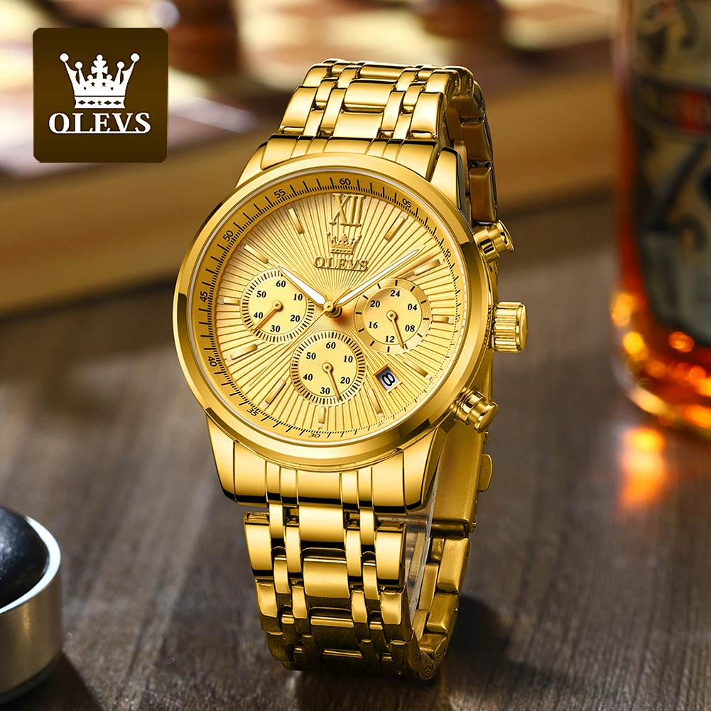 OLEVS Original Quartz Watch for Men Stainless Steel Waterproof Chronograph Calendar Man Watch Luxury Top Brand Men\'s Wristwatch