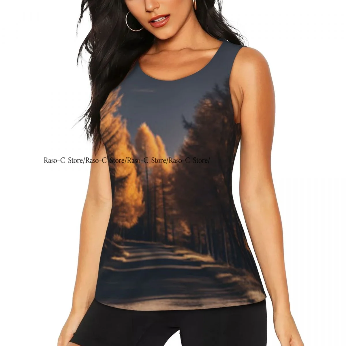 

Women Fitness Sexy Yoga Vest Trail Winds Through Forest Trees Gym Sports Top Tank Female