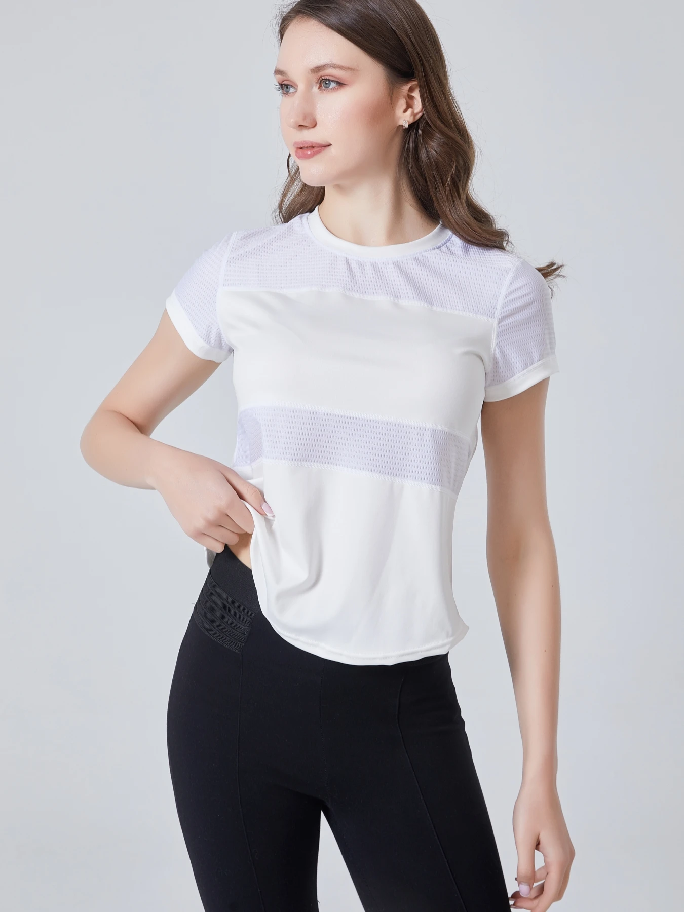 2024 Women Plain Short Sleeve Cotton Breathable Mesh Sport T-Shirt Top Gym Slim Fit Yoga T Shirt