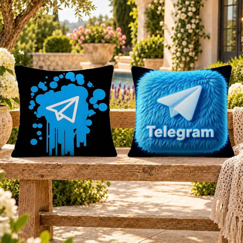 App Social Messaging Telegram Cushion Cover Soft Plush Throw Pillow Cover Washable Sofa Bed Patio Chair Home Decor