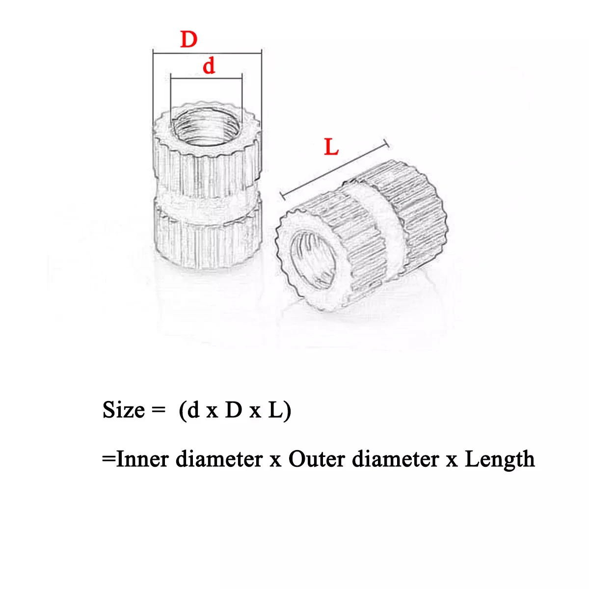 M1.4 M1.6 M2 M2.5 M3 M4 M5 M6 M8 M10 Solid Brass Hot Melt Injection Moulding Knurl Insert Nut Embedded Heat L=2mm-20mm