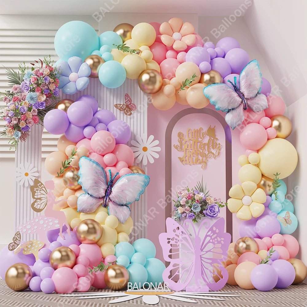 153pcs Macaron Pink Purple Butterfly Balloons Garland Arch Kit Girls Butterfly Birthday Party Baby Shower Wedding Decor Globos