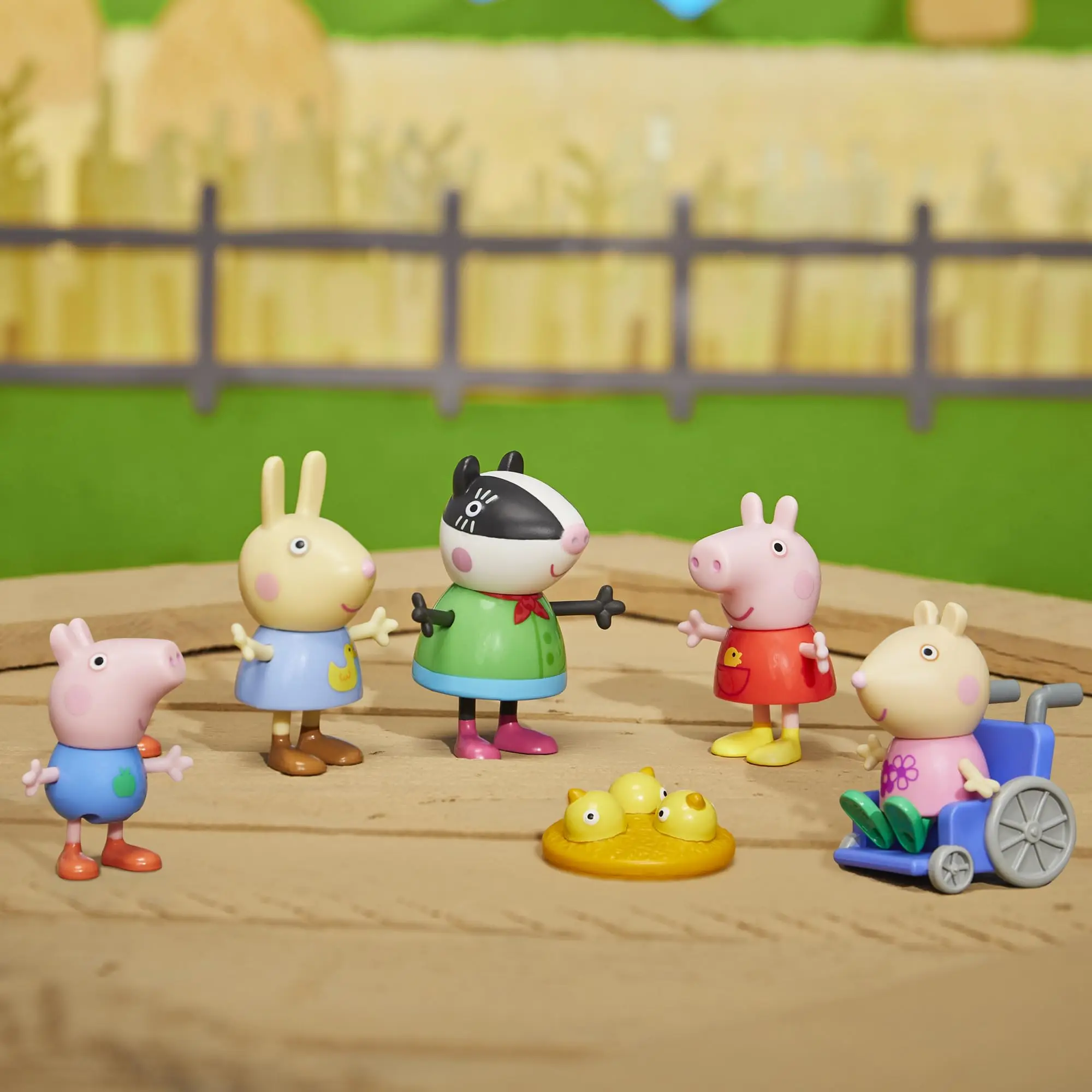 Peppa Pig's Farm Friends Anime Action Figure, 7 Pieces Playset, estatueta modelo animal dos desenhos animados, brinquedo bonito da menina, presente de aniversário infantil