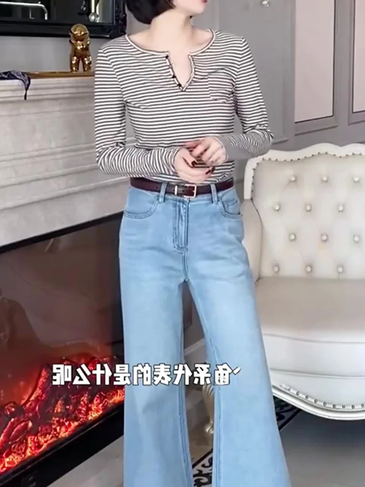 

Casual Striped Color Blo Long Sve T-irt Women's Base irt Commute Slimming Design Autumn Faionable Top