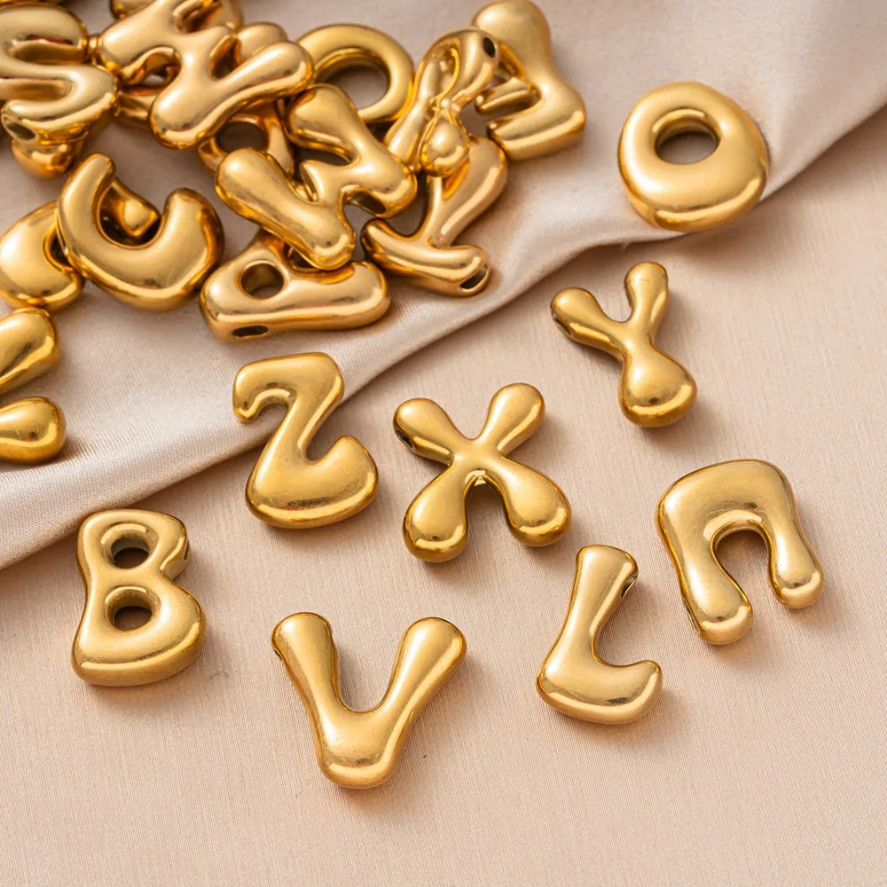 5Pcs Fashion Stainless Steel Gold Plated Capital 26 Letter Irregular Pendant Beads For DIY Necklaces Bracelets Jewelry Making view 2