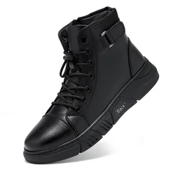 Black Leather Men Ankle Boots Winter Outdoor Casual Shoes No-slip High Top Male Work Shoes High Quanlity Light Man Chelsea Boots