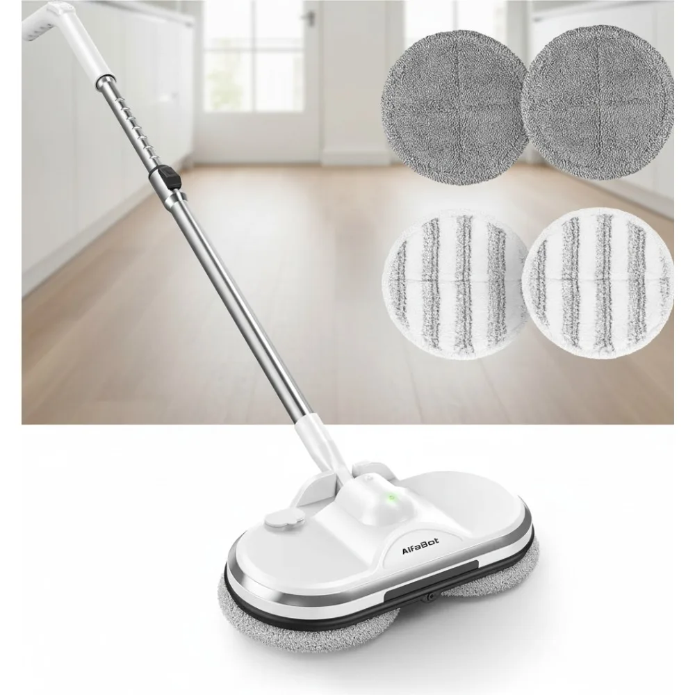

Cordless Electric Spin Mop, Lightweight Rechargeable Floor Cleaner with Water Spray & LED for Hardwood Tile Floors