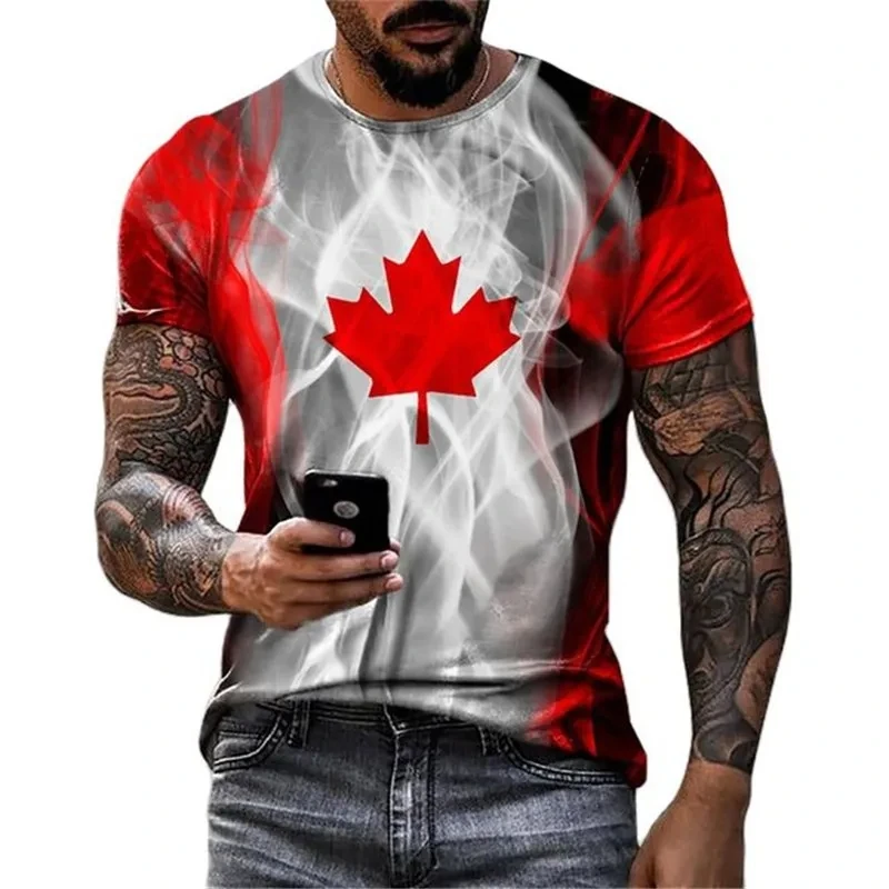 

Fashionable New Canadian Maple Flag Printed Men's T-shirt Summer Round Neck Loose Short Sleeve Plus Size Comfortable Top