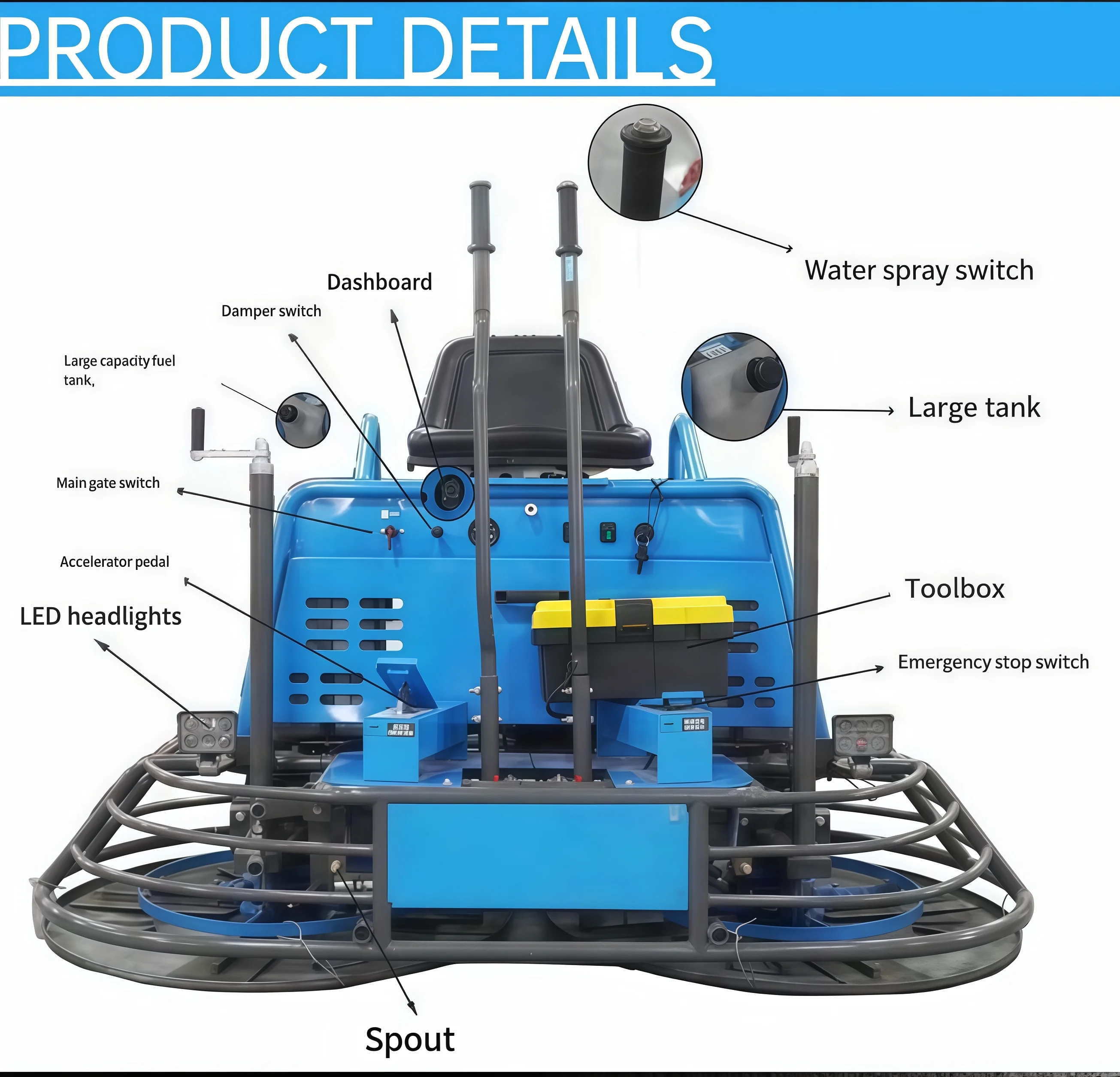 Efficient 220V riding power wipe with hydrostatic surface treatment Flexible operation of  engine core components