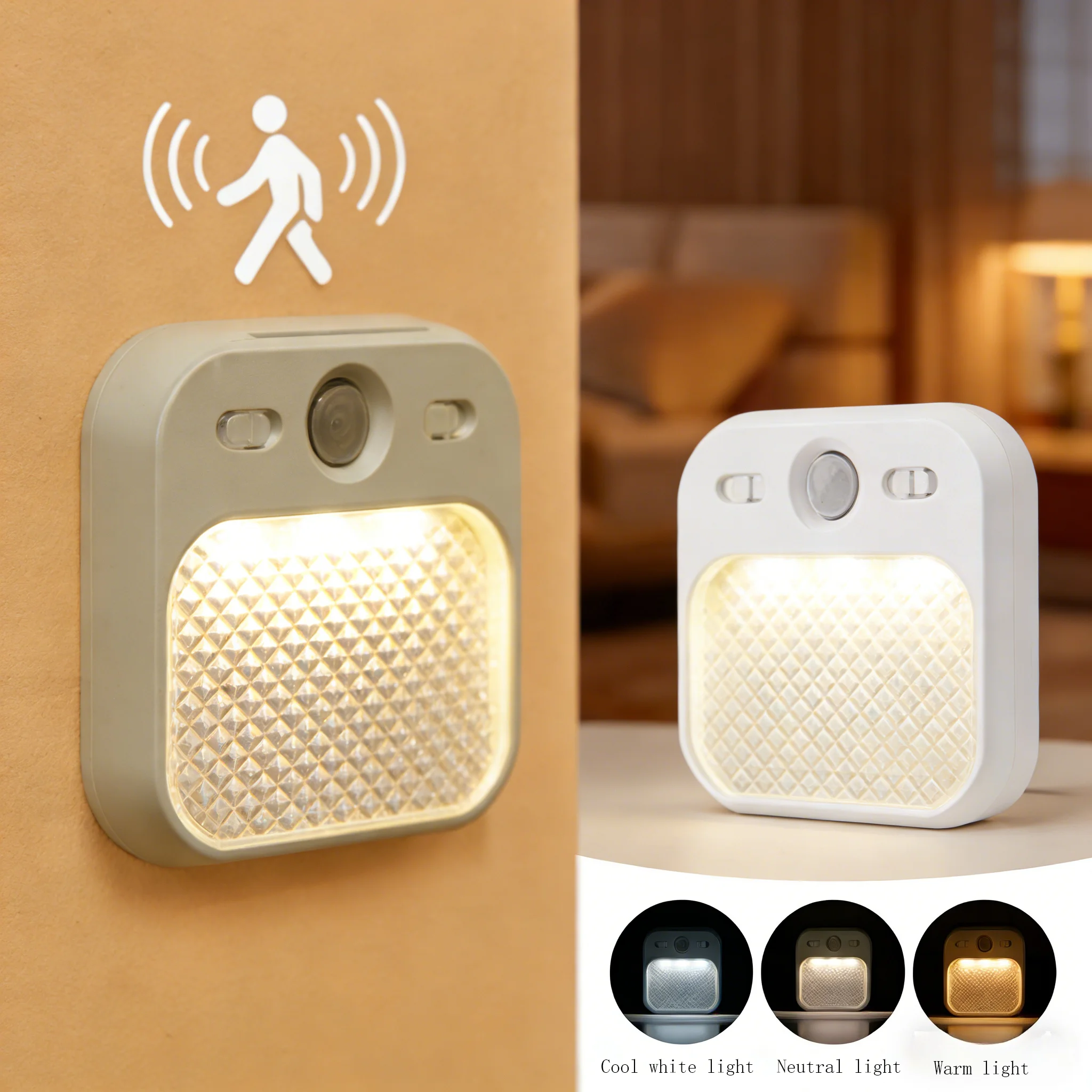 

1-4 Pack Human Body Sensor Wall Lamp Three-color Adjustable LED Desk Lamp Magnetic Night Light for Hallway Cabinet Lights