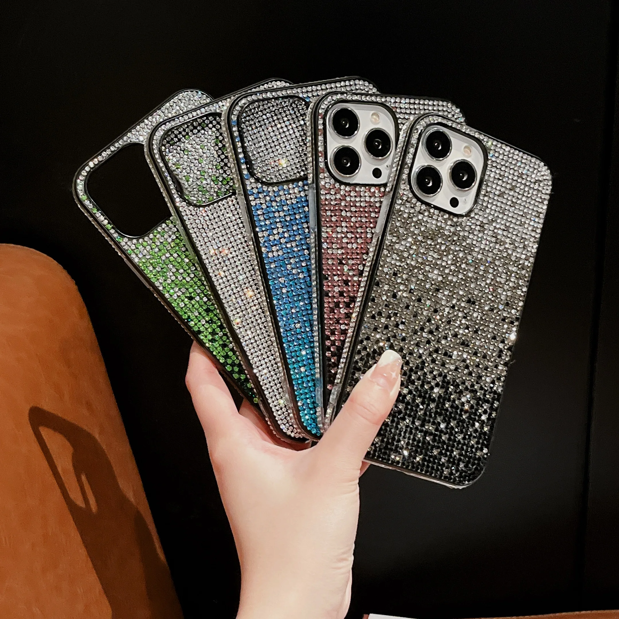 Chic Style Luxury Bilng Bling Colorful Gradation Rhinestone Shockproof Protective Cover Case For iPhone 16 15 14 13 12 Pro Max image 3