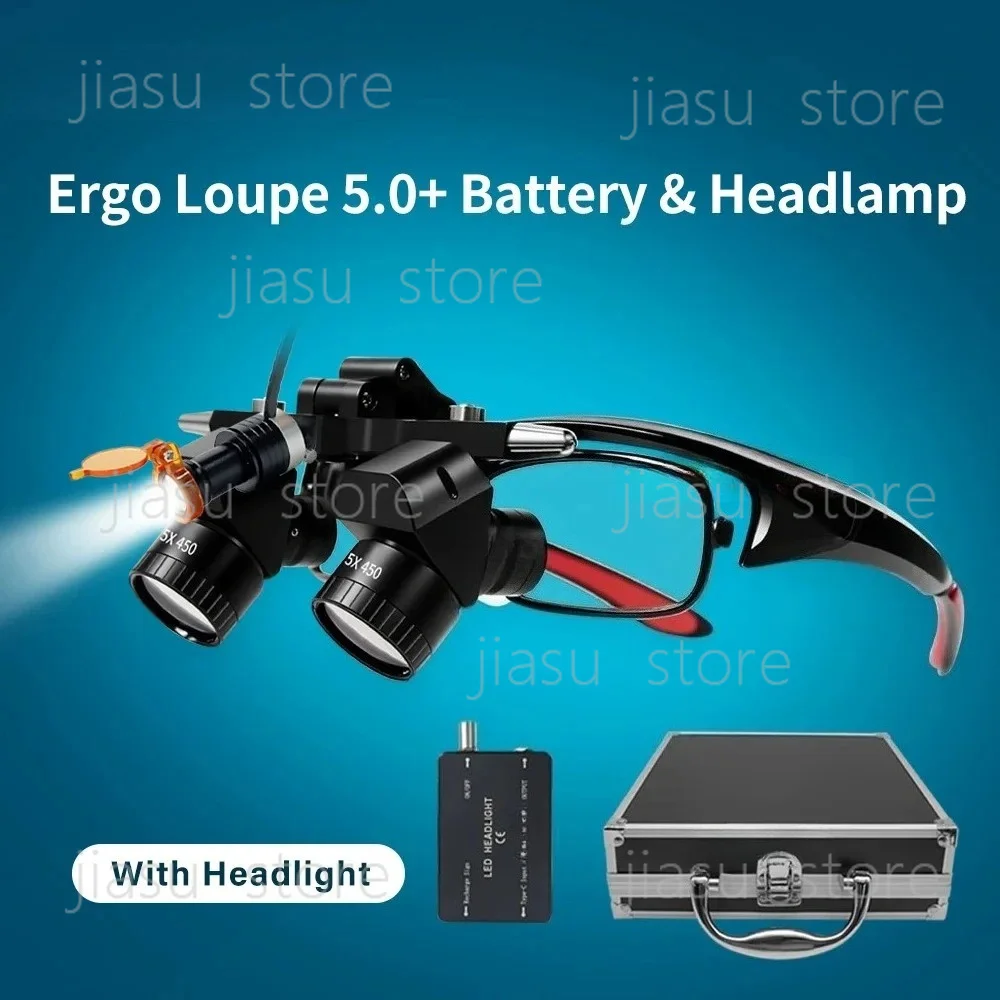 5X Dental LED Loupes, Ergo Conversion Lens Parallel Field‑of‑Vision Plastic Adjustable Dentist Magnifier