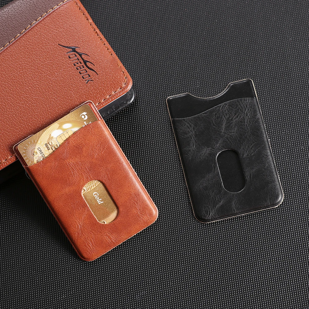 Tarjetero Universal de cuero negro/marrón para teléfono móvil, adhesivo de bolsillo, funda para cartera, bolsa, accesorio de moda, 1 ud.