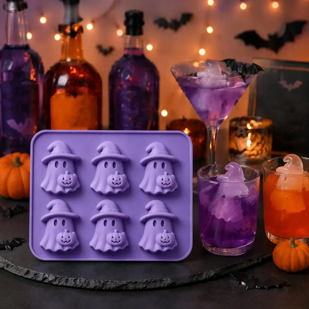 Halloween Silicone Mold Non-stick Silicone Ghost Mold Ghost Ice Cube Mold Tray 6 Cavity Silicone Ghost Shape Maker Flexible
