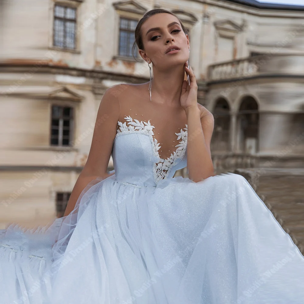 Moda pizzo stampa floreale abiti da sposa donna Tulle di qualità a-line abiti da sposa lunghezza straccio principessa abiti De Novias 2024