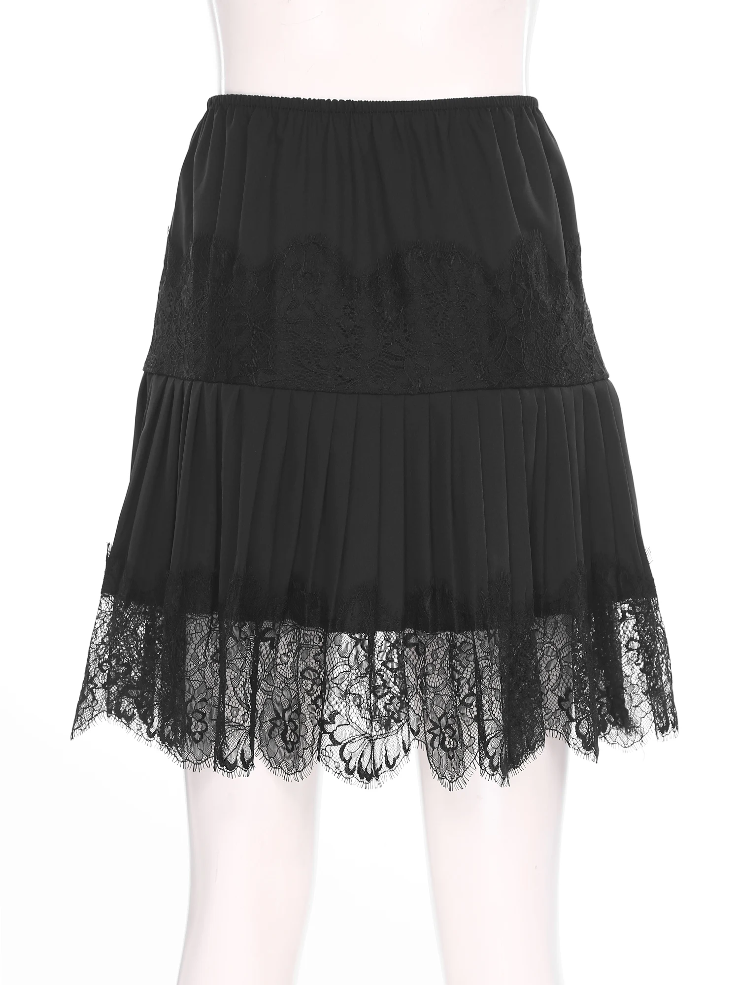 Sottogonna da donna con mezza volant estensibile Gonna versatile Gonna vintage a pieghe con ricamo in pizzo ciglia per appuntamento notturno San Valentino