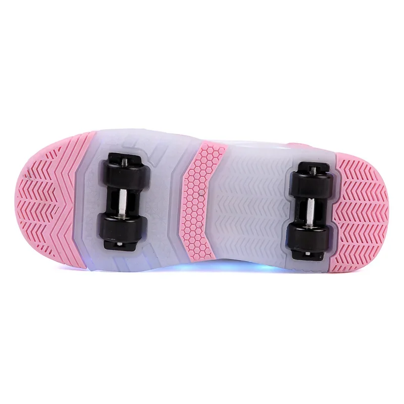 Sapatos infantis para fuga Patins LED de quatro rodas para meninas com luzes Patins para meninos Tênis recarregáveis com rodas