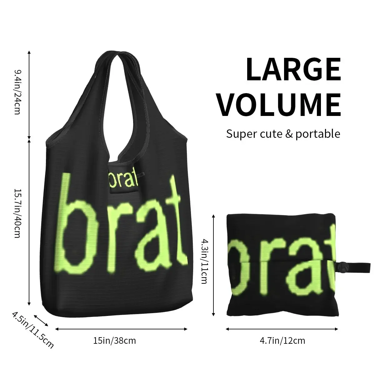 Brat (charlie Xcx) حقائب تسوق محمولة قابلة لإعادة الاستخدام حقيبة تسوق بقالة حقيبة يد حقيبة كتف