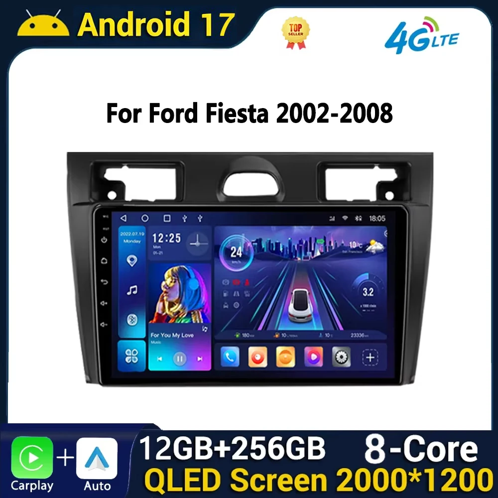 Android 17 Car Radio for Ford Fiesta Mk VI 5 Mk5 2002 - 2008 Carplay Multimedia Stereo Auto Audio Video Carplay Player NO 2DIN