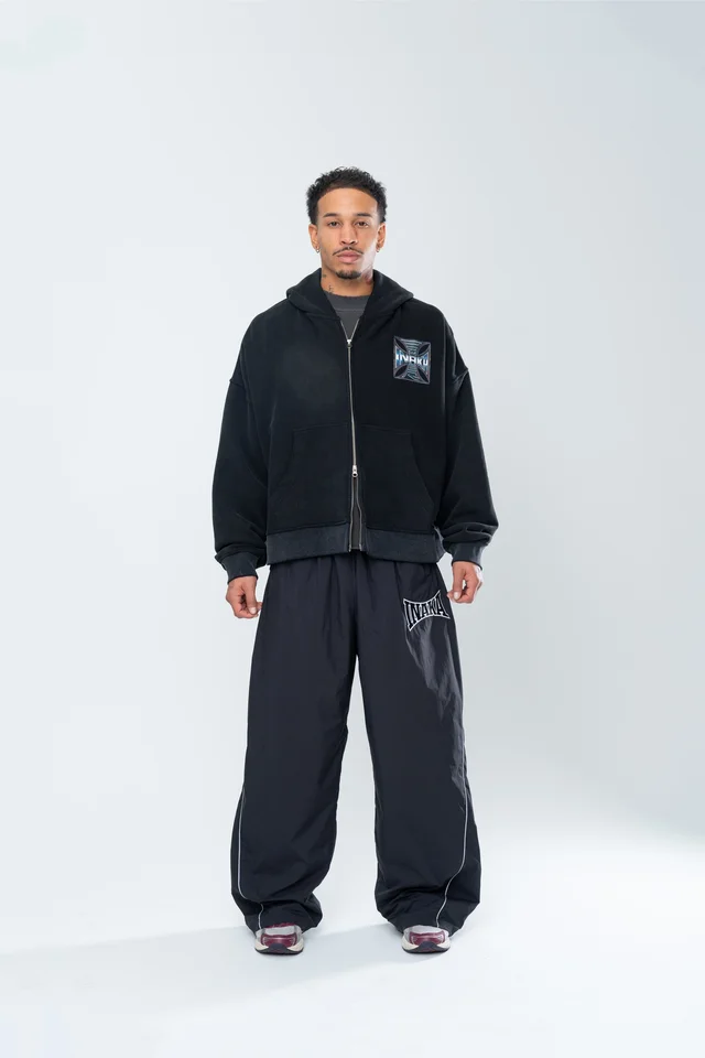 Pantalones Deportivos Casuales POWERSHOT BAGGY para Hombre y Mujer, Verano, Inaka Power, Oversize, Holgados, Estilo Urbano Y2K, Negro 2