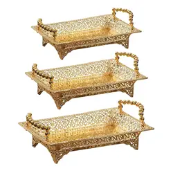 Rectangle Golden Fruit Tray,Desert Tray with Handles,Hotel KTV ,Storage