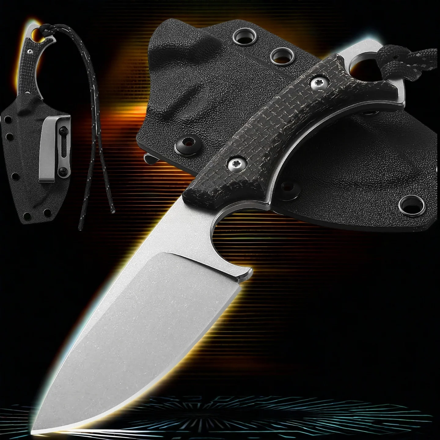 

Fixed Blade Knife with Sheath 3.54" Blade D2 Steel Small Tactical Camping EDC Horizontal Carry Knife Full Tang Micarta Handle