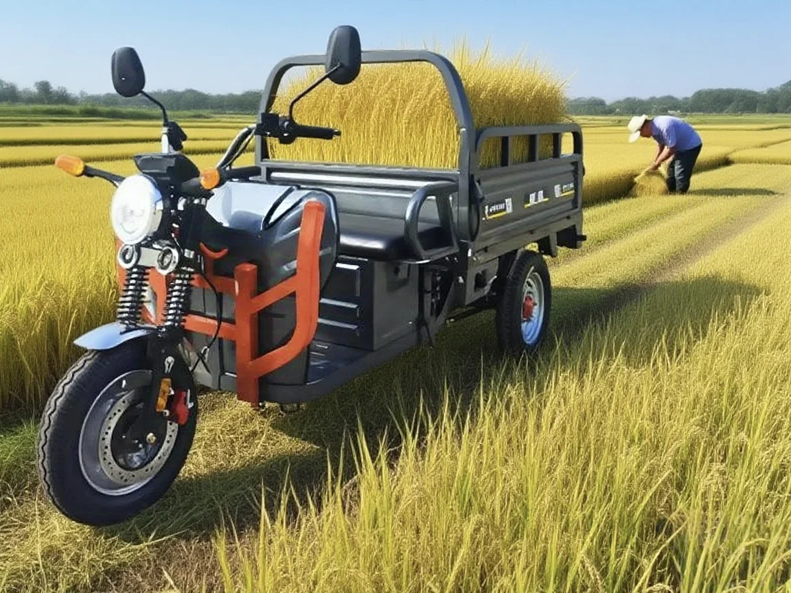 Electric Cargo Tricycle with High Backrest and Two Seat Design Motorized 3 Wheel Motorcycle for Neighborhood Utility Ride
