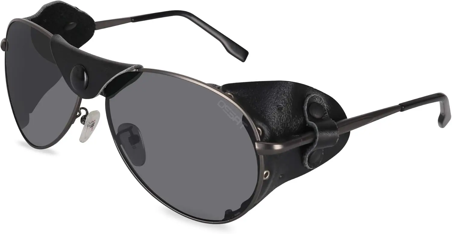 

Polarized Sunglasses with Side Shields, Cowhide Windproof Sunshade Classic Mountain Fishing Eyewear